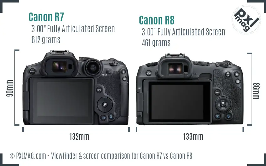 Canon R7 vs Canon R8 Screen and Viewfinder comparison