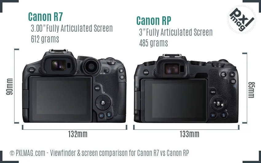 Canon R7 vs Canon RP Screen and Viewfinder comparison
