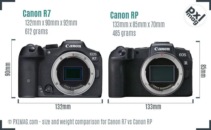 Canon R7 vs Canon RP size comparison