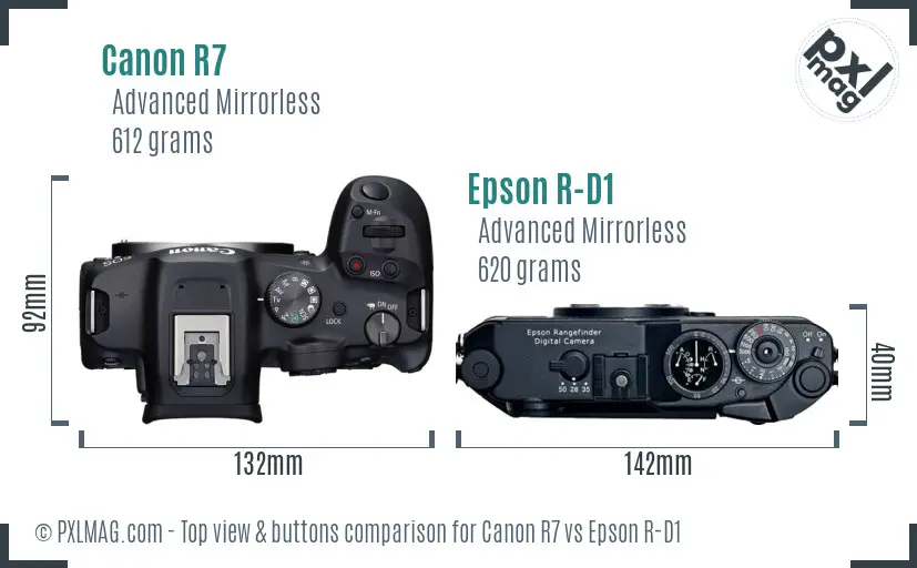 Canon R7 vs Epson R-D1 top view buttons comparison