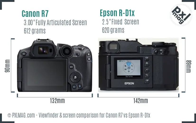 Canon R7 vs Epson R-D1x Screen and Viewfinder comparison
