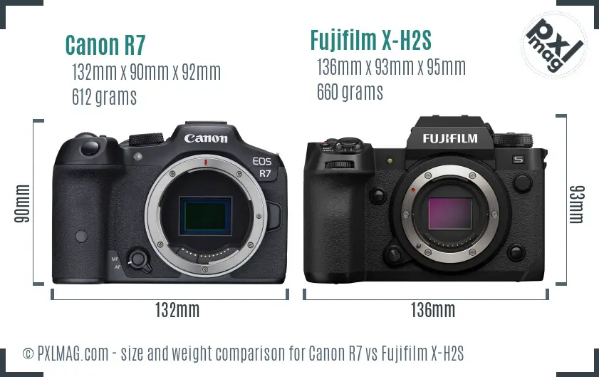 Canon R7 vs Fujifilm X-H2S size comparison
