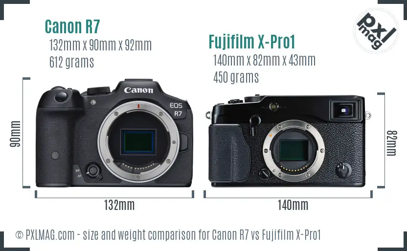 Canon R7 vs Fujifilm X-Pro1 size comparison