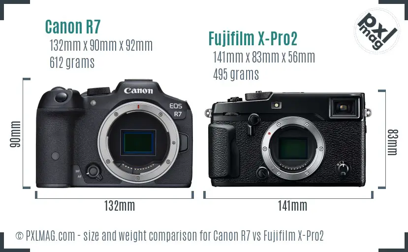 Canon R7 vs Fujifilm X-Pro2 size comparison