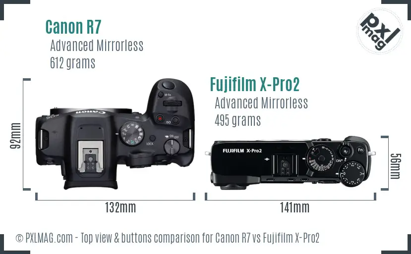 Canon R7 vs Fujifilm X-Pro2 top view buttons comparison