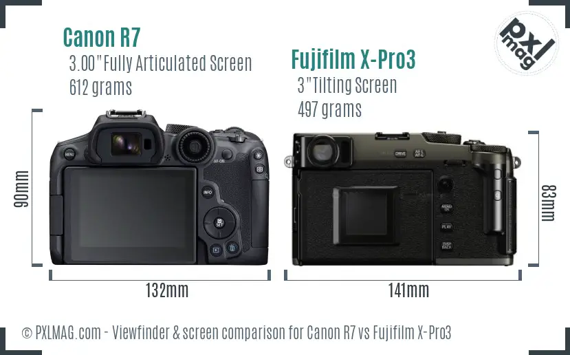 Canon R7 vs Fujifilm X-Pro3 Screen and Viewfinder comparison