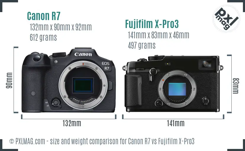 Canon R7 vs Fujifilm X-Pro3 size comparison