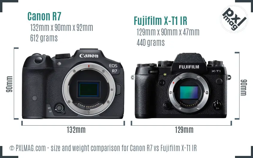 Canon R7 vs Fujifilm X-T1 IR size comparison