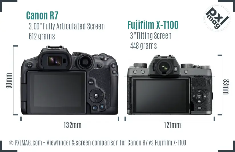 Canon R7 vs Fujifilm X-T100 Screen and Viewfinder comparison