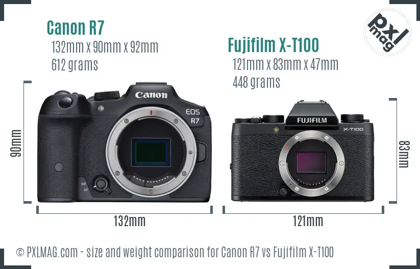 Canon R7 vs Fujifilm X-T100 size comparison