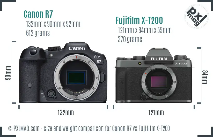 Canon R7 vs Fujifilm X-T200 size comparison Canon R7 vs Fujifilm X-T200 size comparison