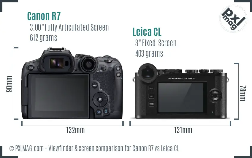 Canon R7 vs Leica CL Screen and Viewfinder comparison