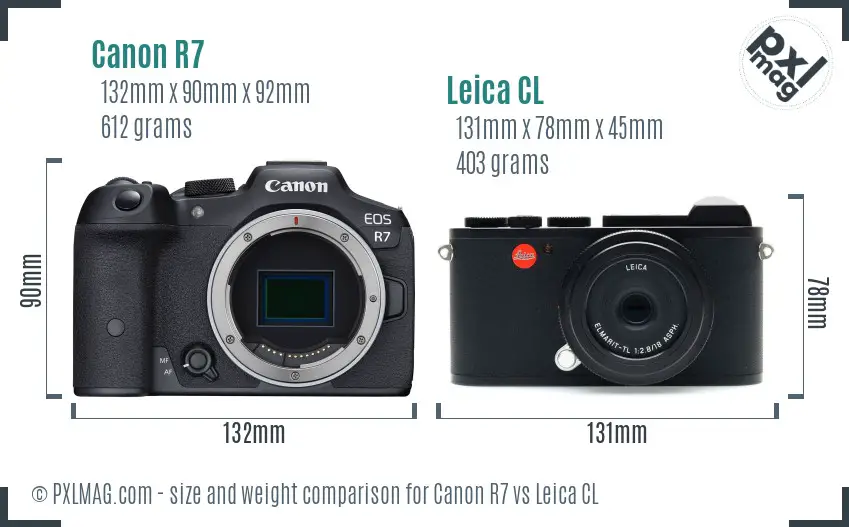 Canon R7 vs Leica CL size comparison