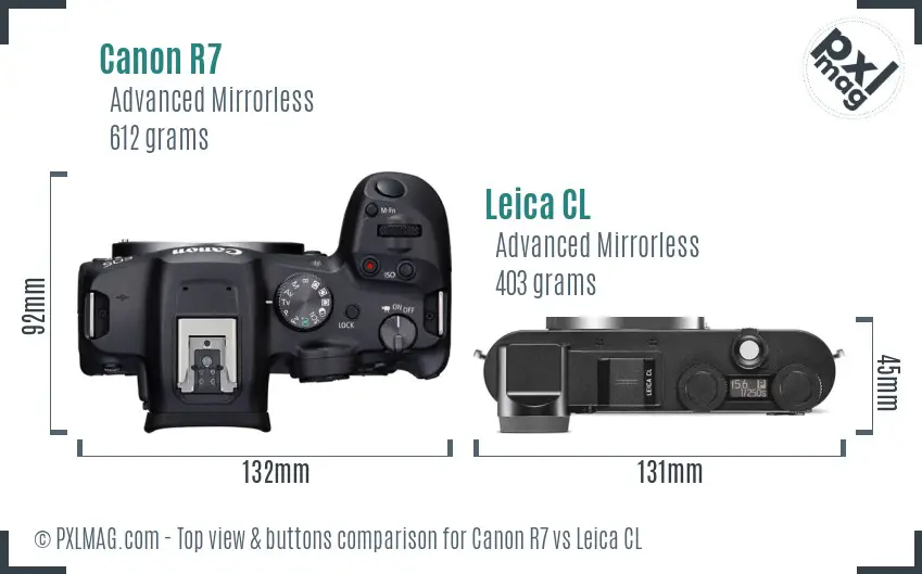 Canon R7 vs Leica CL top view buttons comparison