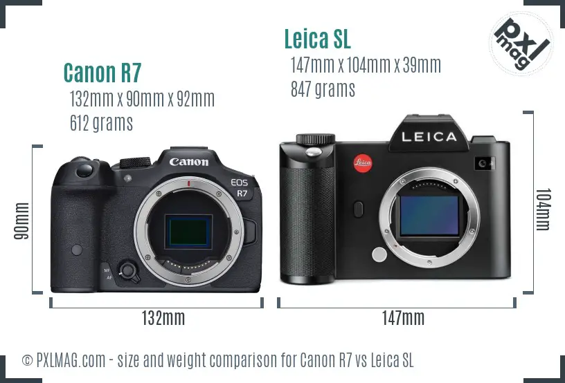 Canon R7 vs Leica SL size comparison