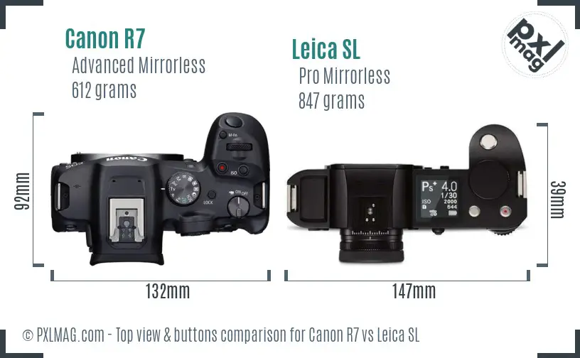 Canon R7 vs Leica SL top view buttons comparison