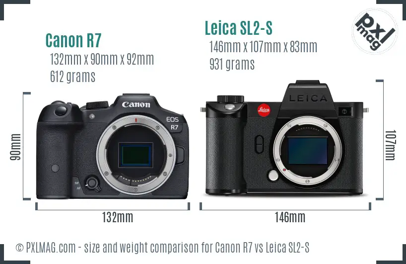 Canon R7 vs Leica SL2-S size comparison