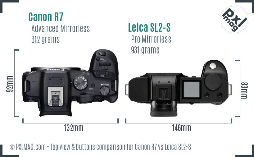 Canon R7 vs Leica SL2-S top view buttons comparison