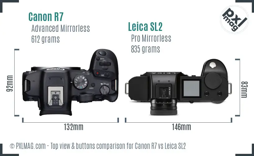 Canon R7 vs Leica SL2 top view buttons comparison