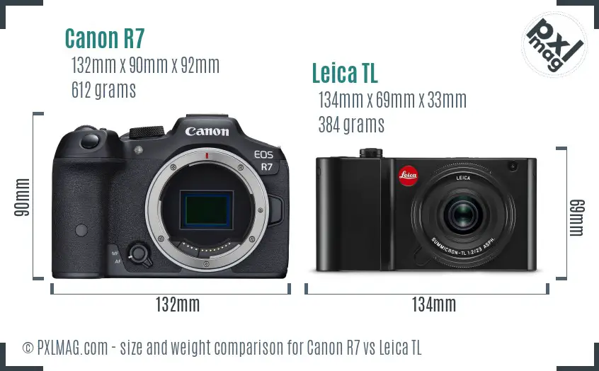 Canon R7 vs Leica TL size comparison