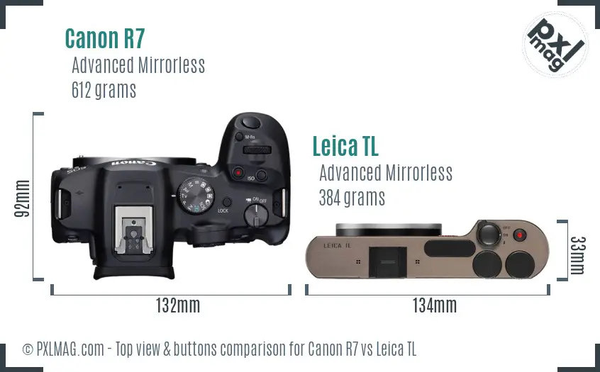 Canon R7 vs Leica TL top view buttons comparison