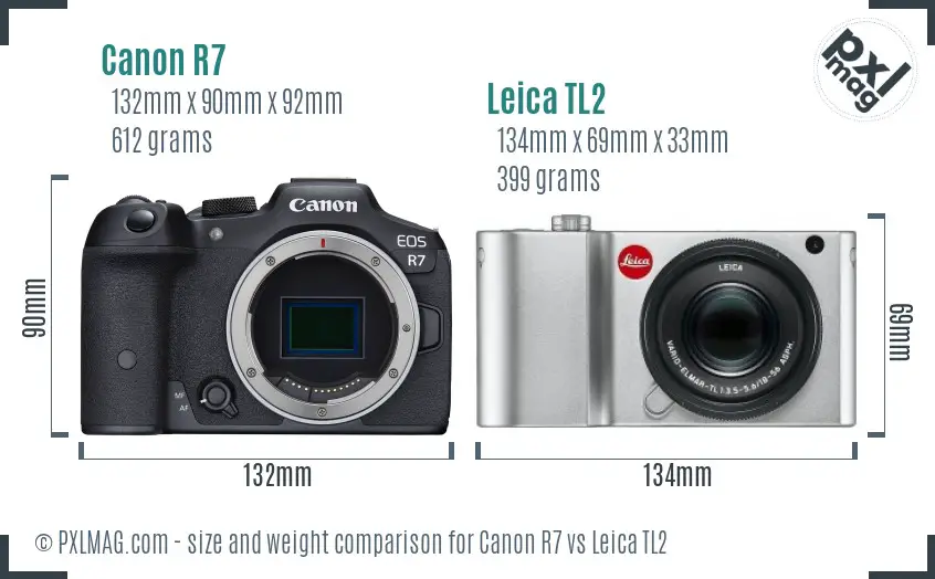 Canon R7 vs Leica TL2 size comparison