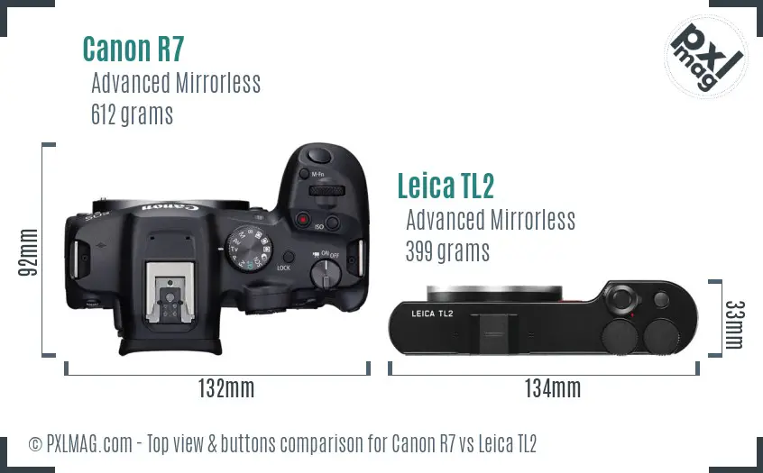 Canon R7 vs Leica TL2 top view buttons comparison