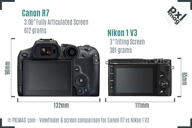Canon R7 vs Nikon 1 V3 Screen and Viewfinder comparison