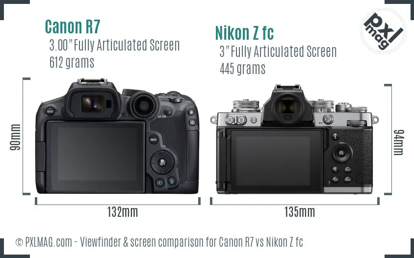 Canon R7 vs Nikon Z fc Screen and Viewfinder comparison