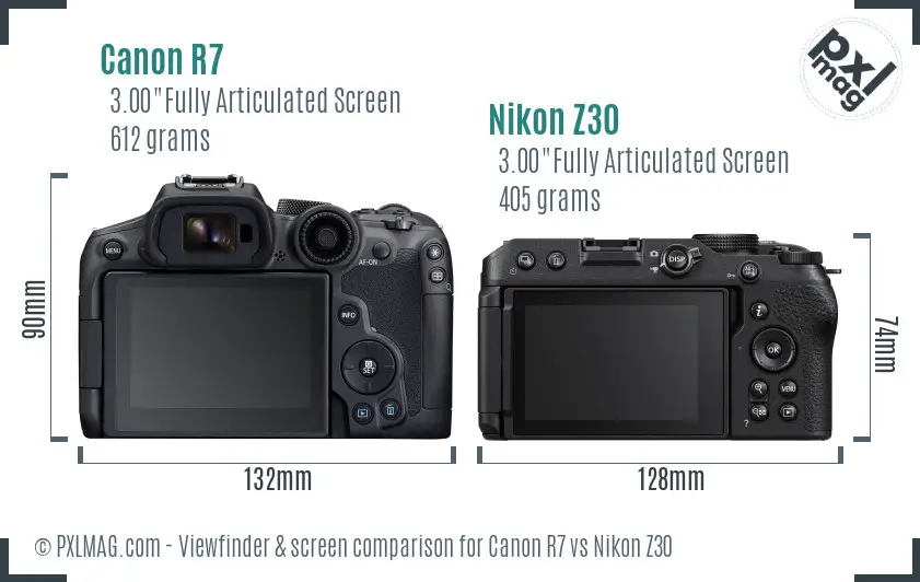 Canon R7 vs Nikon Z30 Screen and Viewfinder comparison