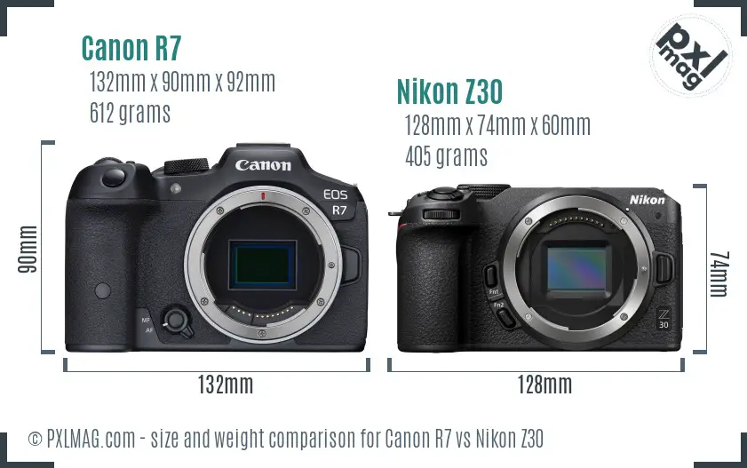 Canon R7 vs Nikon Z30 size comparison