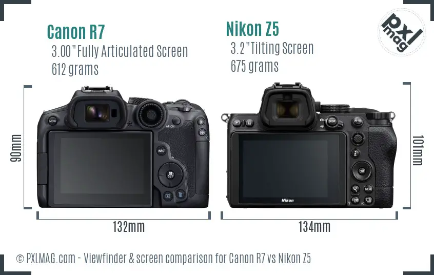 Canon R7 vs Nikon Z5 Screen and Viewfinder comparison