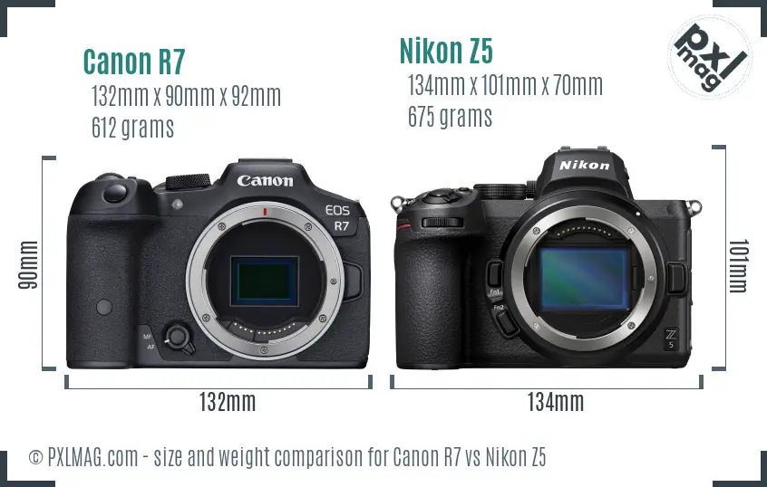 Canon R7 vs Nikon Z5 size comparison