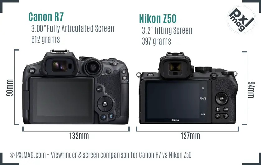Canon R7 vs Nikon Z50 Screen and Viewfinder comparison