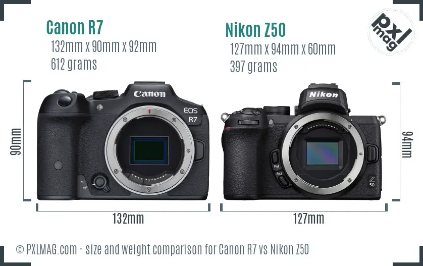 Canon R7 vs Nikon Z50 size comparison