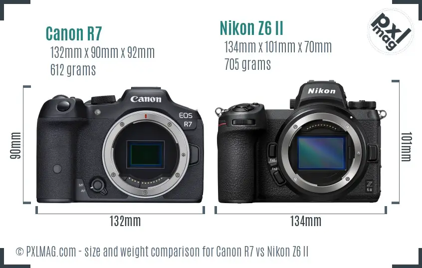 Canon R7 vs Nikon Z6 II size comparison