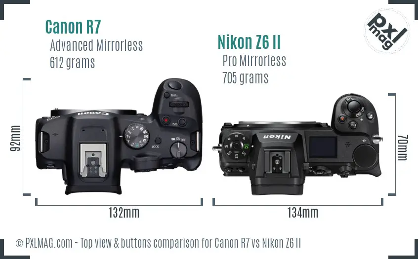 Canon R7 vs Nikon Z6 II top view buttons comparison