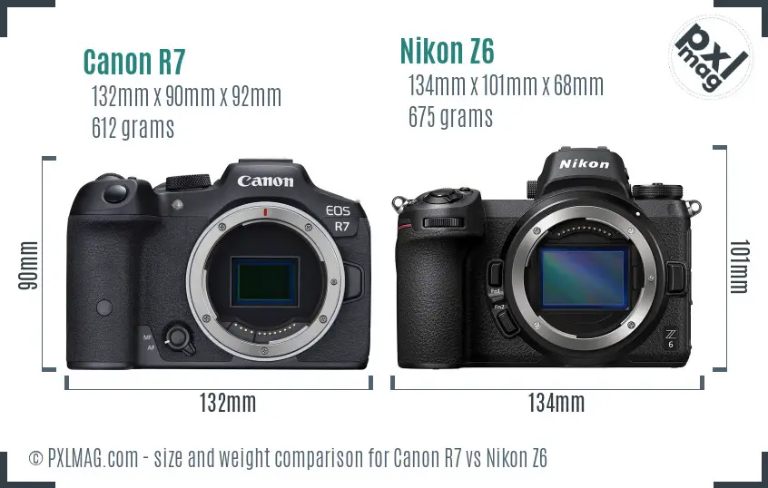 Canon R7 vs Nikon Z6 size comparison