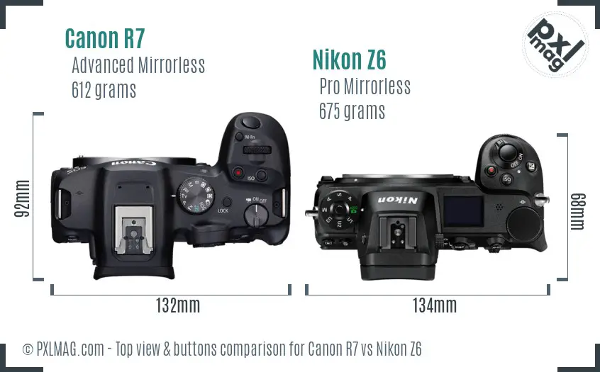 Canon R7 vs Nikon Z6 top view buttons comparison