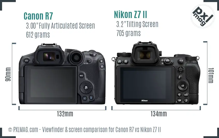 Canon R7 vs Nikon Z7 II Screen and Viewfinder comparison