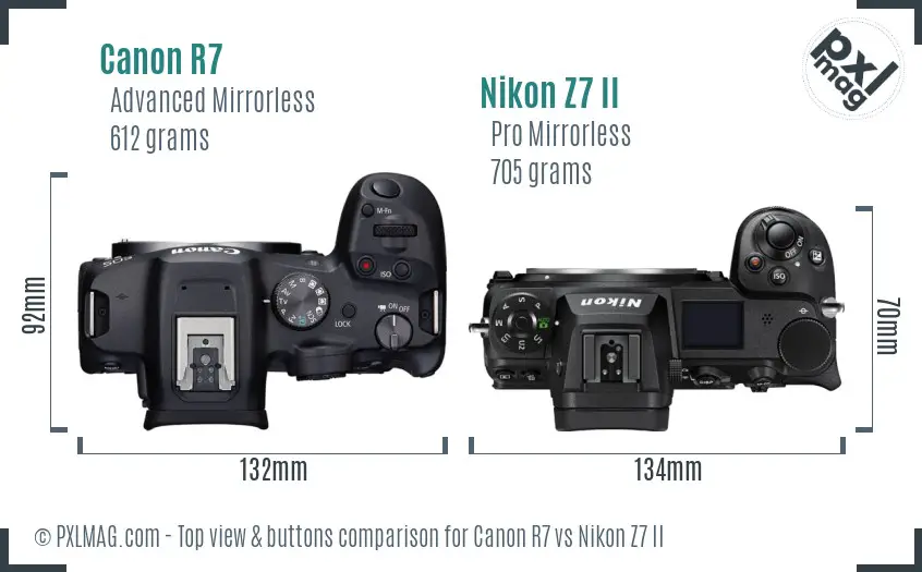 Canon R7 vs Nikon Z7 II top view buttons comparison