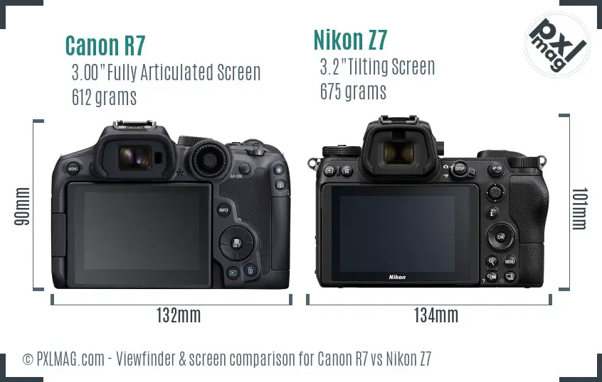 Canon R7 vs Nikon Z7 Screen and Viewfinder comparison