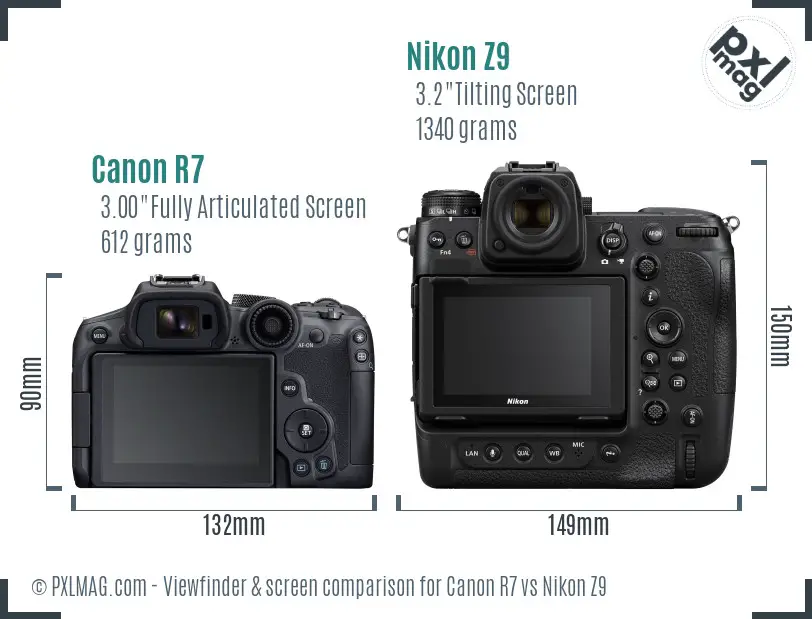 Canon R7 vs Nikon Z9 Screen and Viewfinder comparison