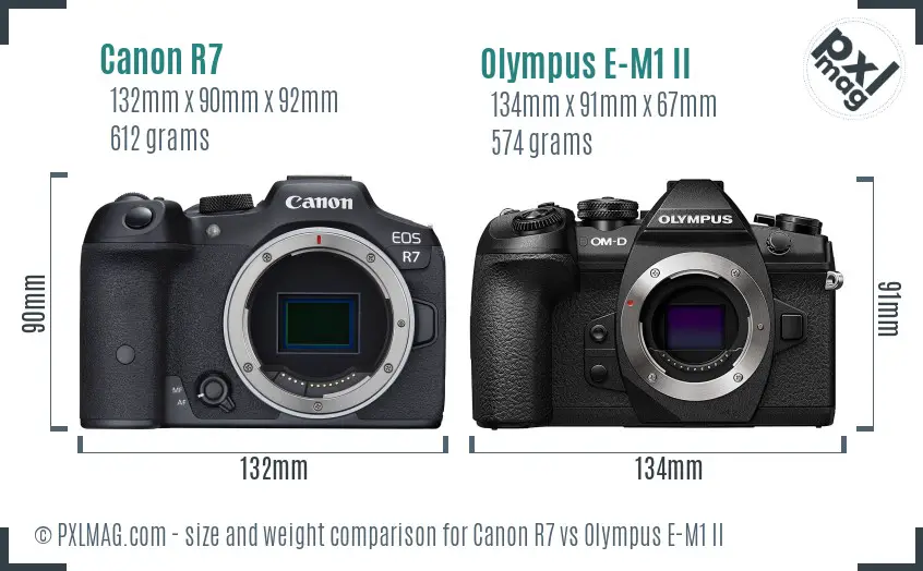 Canon R7 vs Olympus E-M1 II size comparison