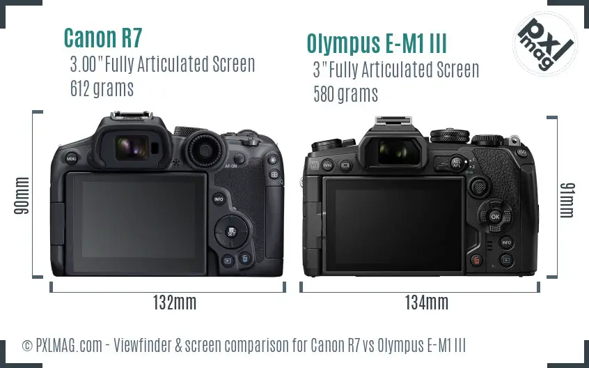 Canon R7 vs Olympus E-M1 III Screen and Viewfinder comparison