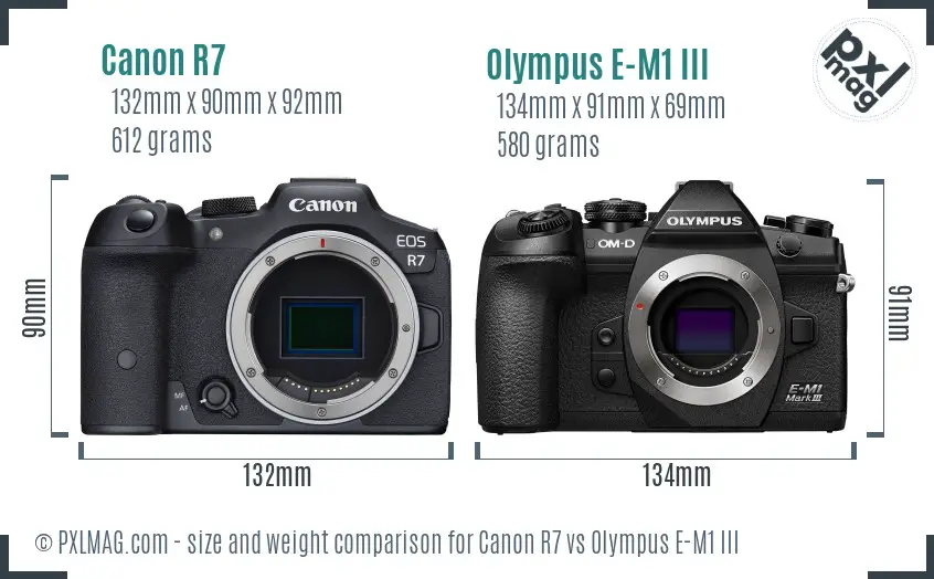 Canon R7 vs Olympus E-M1 III size comparison