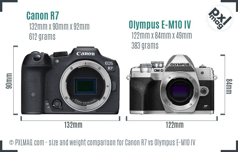 Canon R7 vs Olympus E-M10 IV size comparison