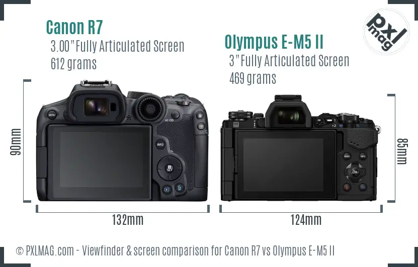 Canon R7 vs Olympus E-M5 II Screen and Viewfinder comparison