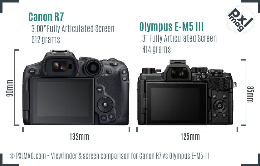 Canon R7 vs Olympus E-M5 III Screen and Viewfinder comparison