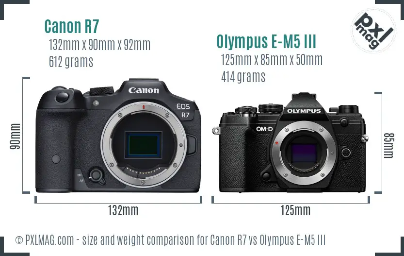 Canon R7 vs Olympus E-M5 III size comparison